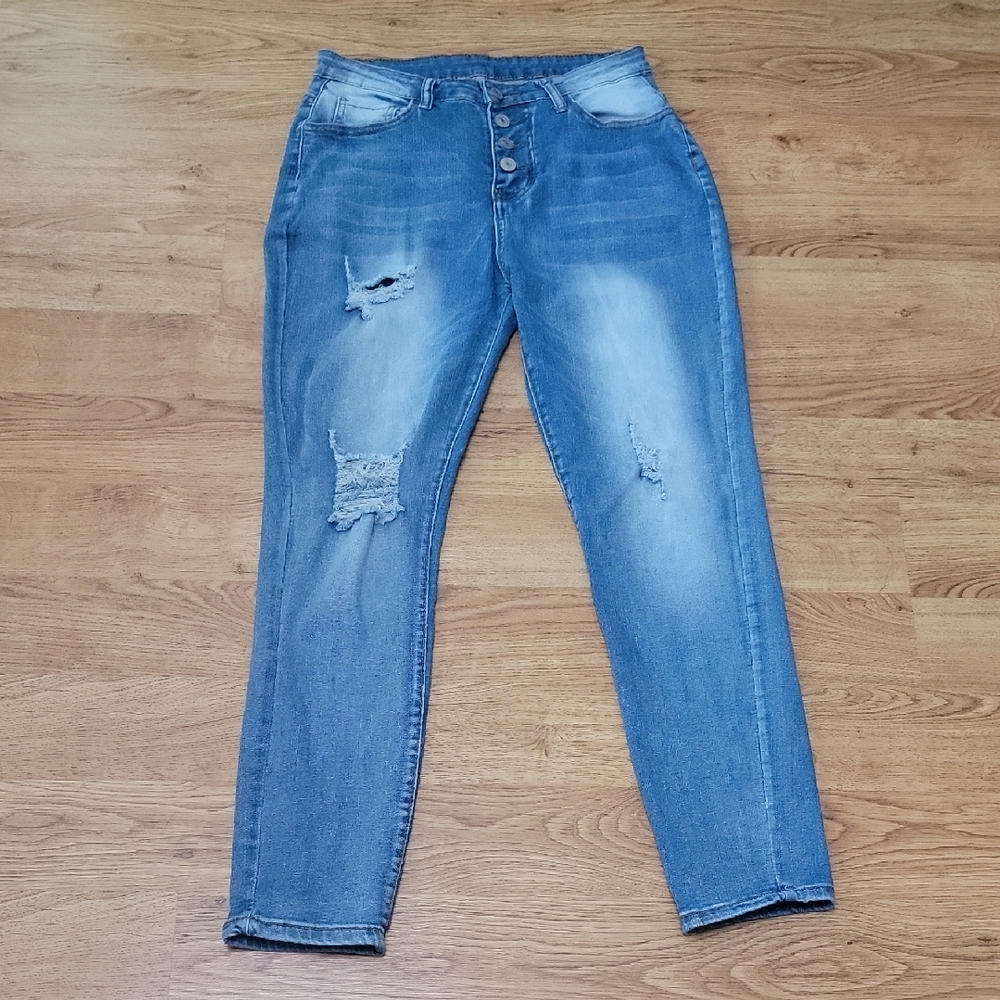 Kunmi Distressed Buttonfly Skinny Jeans Size M